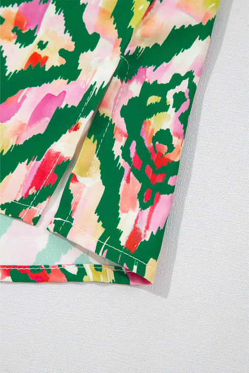 Artistic All Over Abstract Print V Neck Short Sleeve Blouse Top